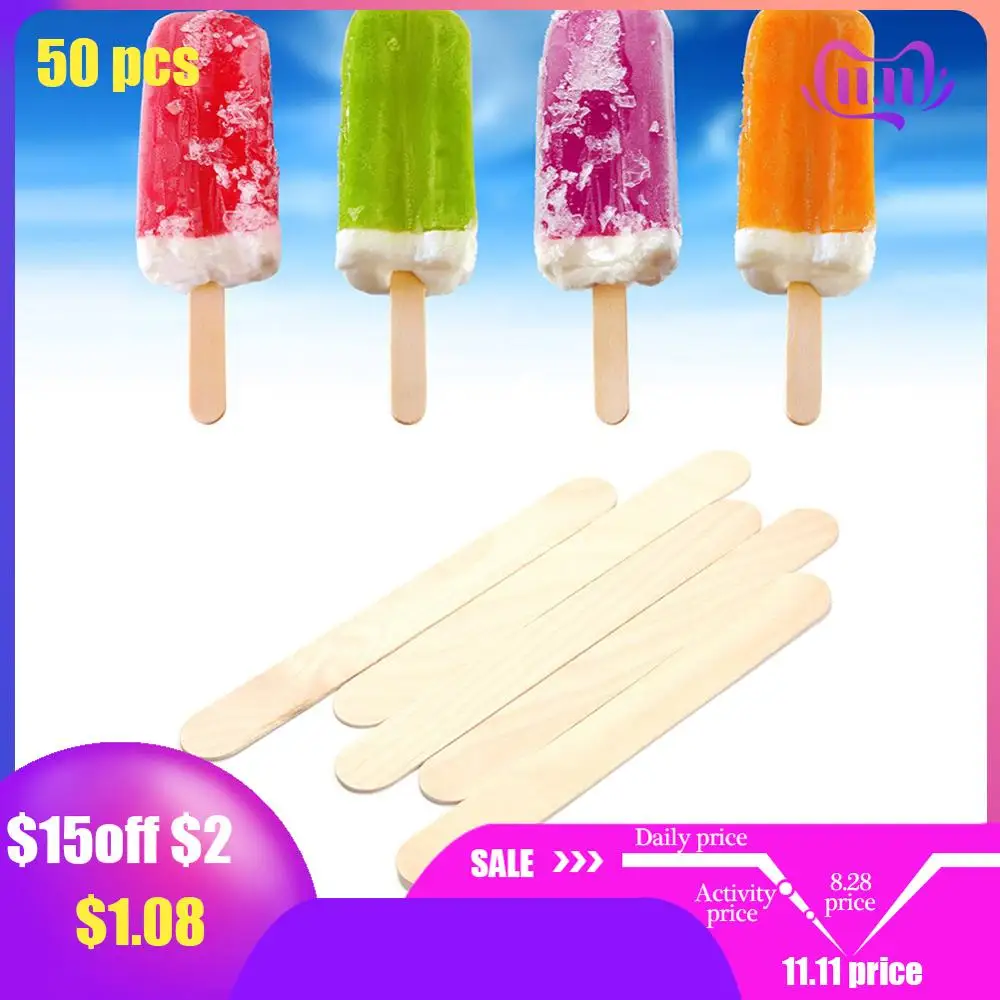 

50Pcs Wooden Popsicle Stick Kids Hand Crafts Art Ice Cream Lolly Cake DIY Making Funny Ice Cream Stick