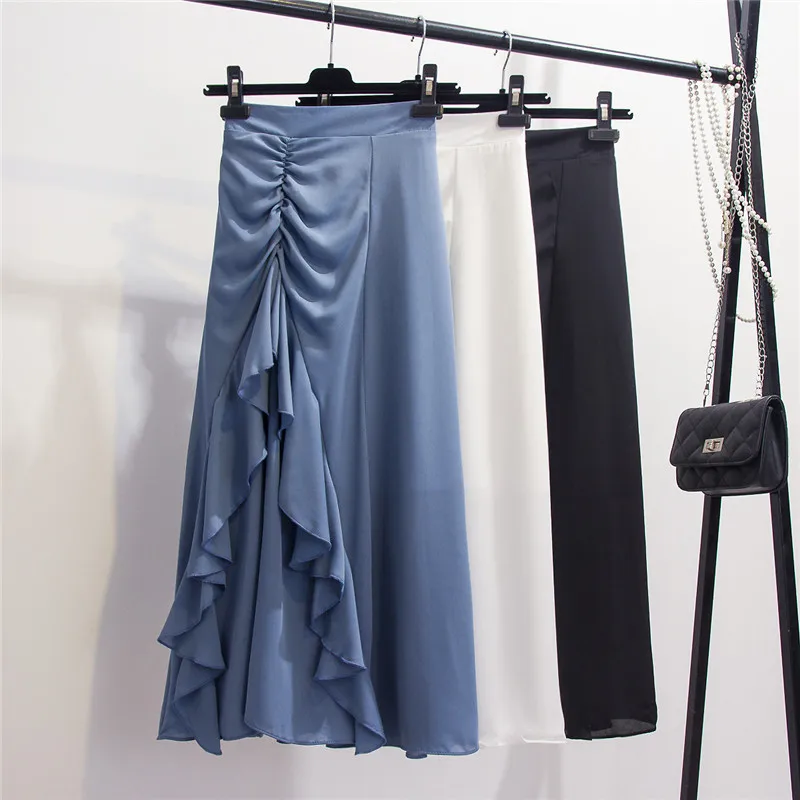 Женская летняя юбка 2019 модные юбки женские с рюшами Асимметричная юбка с рюшами Элегантная Женская эластичная юбка с высокой талией