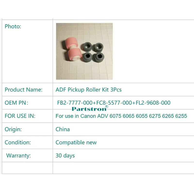 Fb2-7777-000 + Fc8-5577-000 + Fl2-9608-000 para Uso em Canon Kit de Rolo Captador Peças 6075 6065 6055 6275 6265 6255 Adf 3 Adv 2 High Quality Computador e Escritório