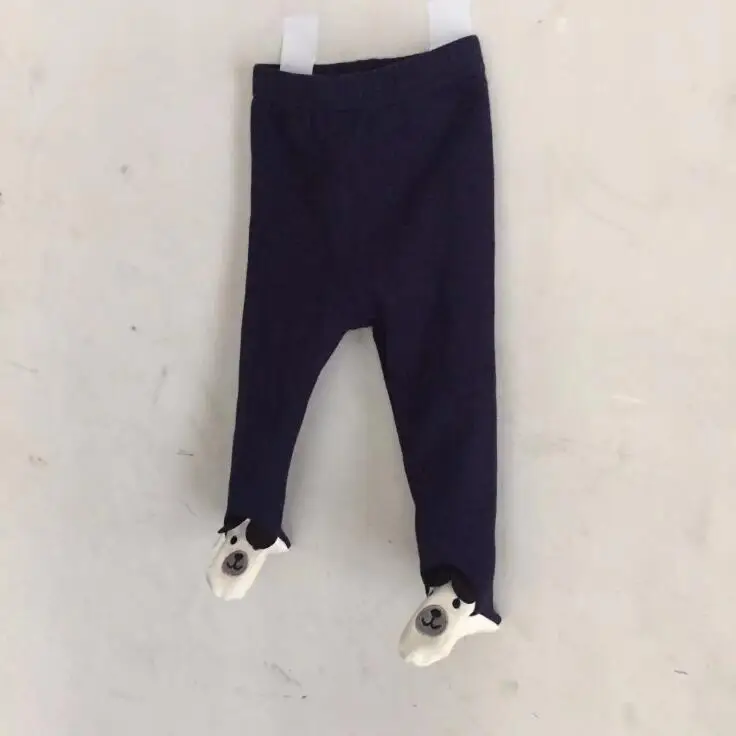 Navy Blue Милые весенне-Осенние Колготки с вышивкой медведя для маленьких мальчиков и девочек хлопковые леггинсы для детей от 0 до 2 лет - Цвет: Navy Blue