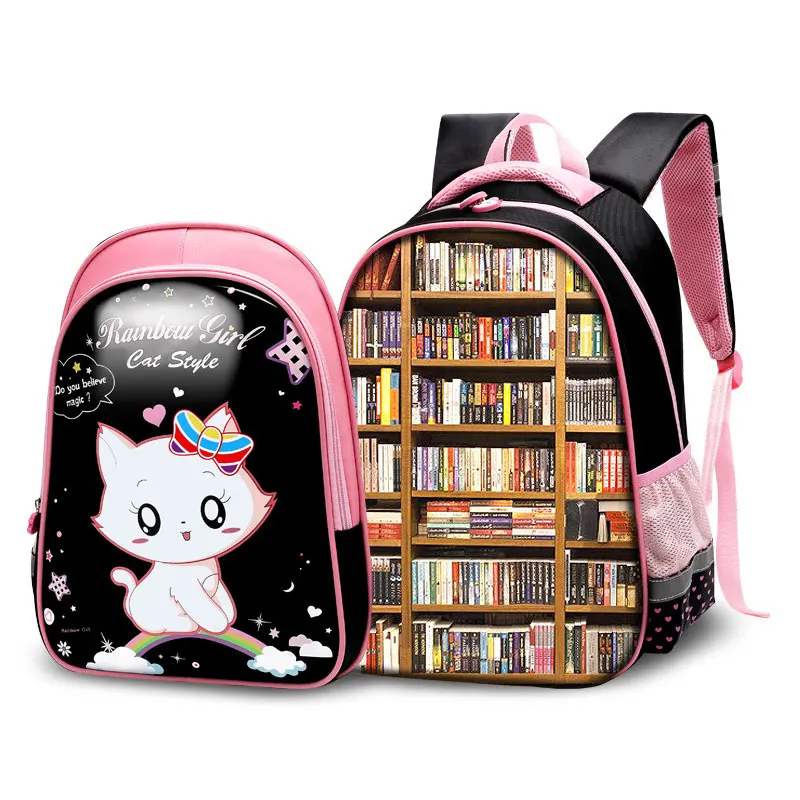 Black Cat Pringting Princess Backpack Waterproof Girl School Bags Large Capacity Children Daypack Mochila Infantil Escolares
