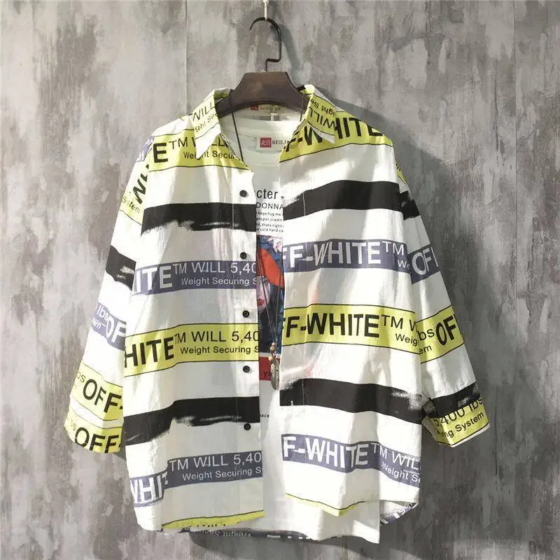 

Летнее платье в Корейском стиле элегантный дизайн нежный Ретро харизматичный парень в полоску 3/4 рукав рубашка Harajuku уличный панк полоса непослушных Для мужчин рубашка