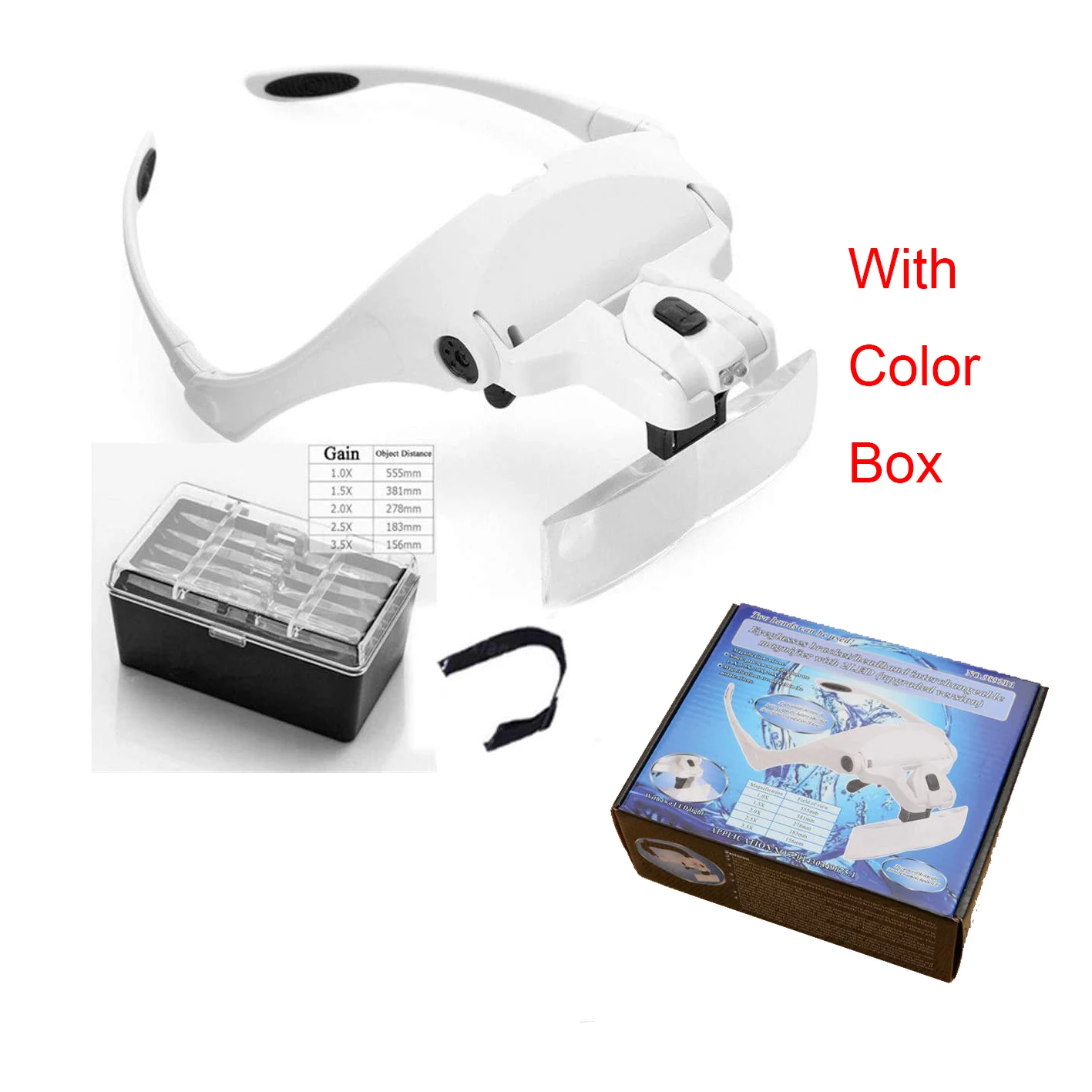 1.0X 1.5X 2.0X 2.5X 3.5X Adjustable 5 Lens Loupe LED Light Headband Magnifier Glass LED Magnifying Glasses With Lamp brick tape measure Measurement & Analysis Tools