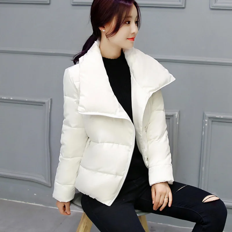 Женская зимняя парка, куртка, плотная короткая туника, пальто, теплая однотонная Водолазка с длинным рукавом, женские парки, повседневные женские куртки - Цвет: Белый