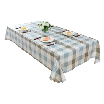 

Tablecloth Printing Nordic Lattice Style Hotel Meeting Room Tablecloth Oil Proof Waterproof Tablecloth PVC Blue White Grey
