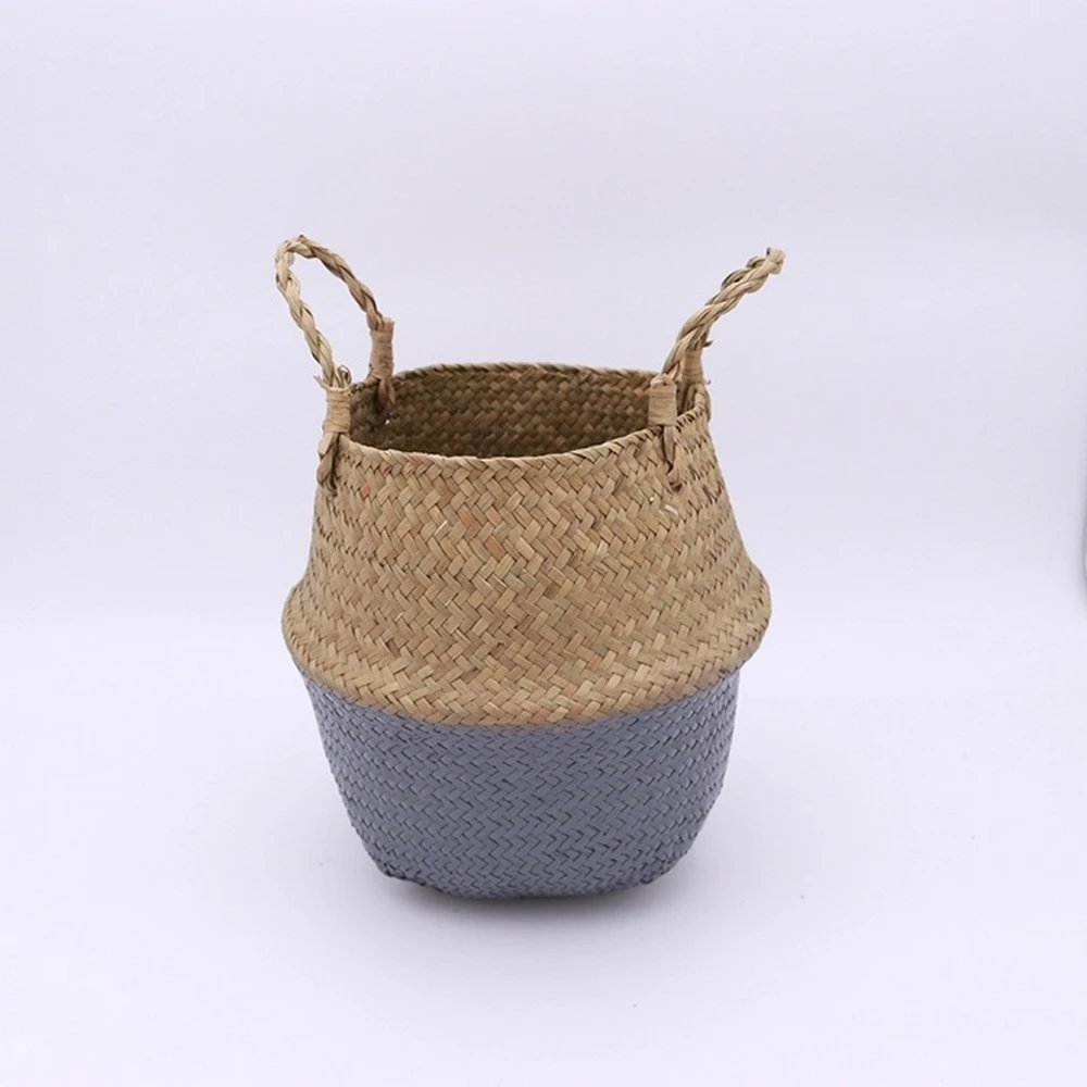 D Handmade Storage Baskets Bamboo Foldable Laundry Straw Patchwork Wicker Rattan Seagrass Belly Garden Flower Pot Planter Basket - Цвет: D