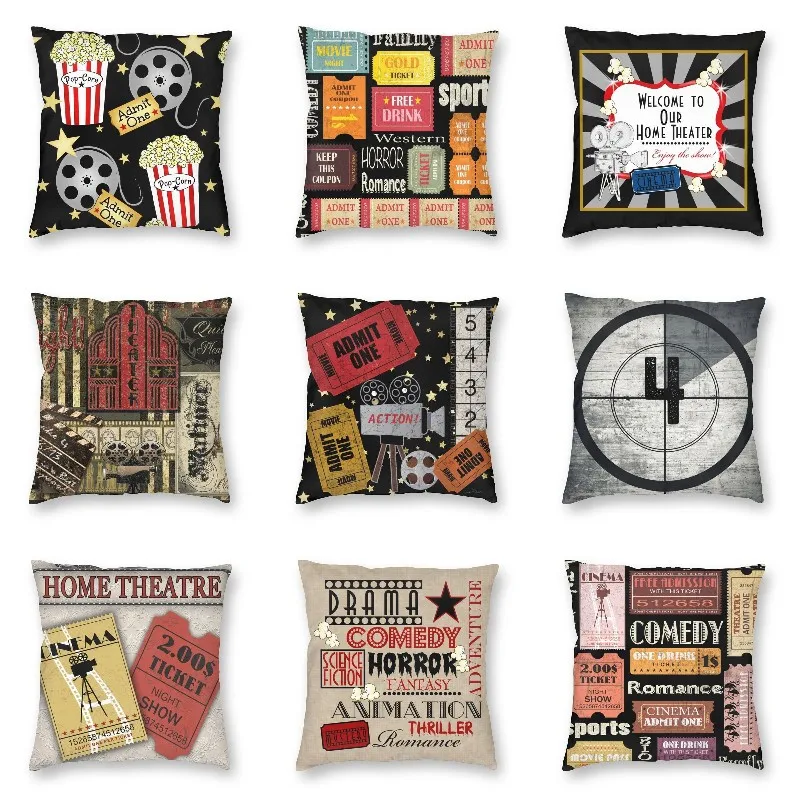 

Vintage VIP Movie Night Pop Corn Cushion Covers Sofa Decoration Camera Popcorn Square Pillow Cover 45x45