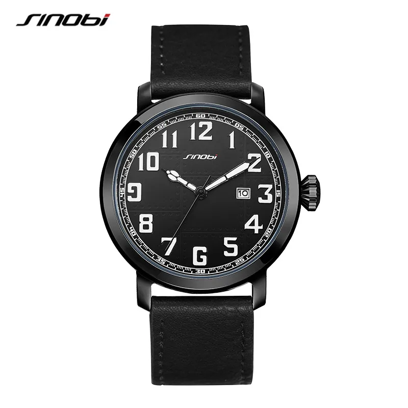 Sinobi Genuine Leather Watch Men's Watch Fashion Simple Japan Imported Movement Sports Military Watches Male Wristwatches reloj