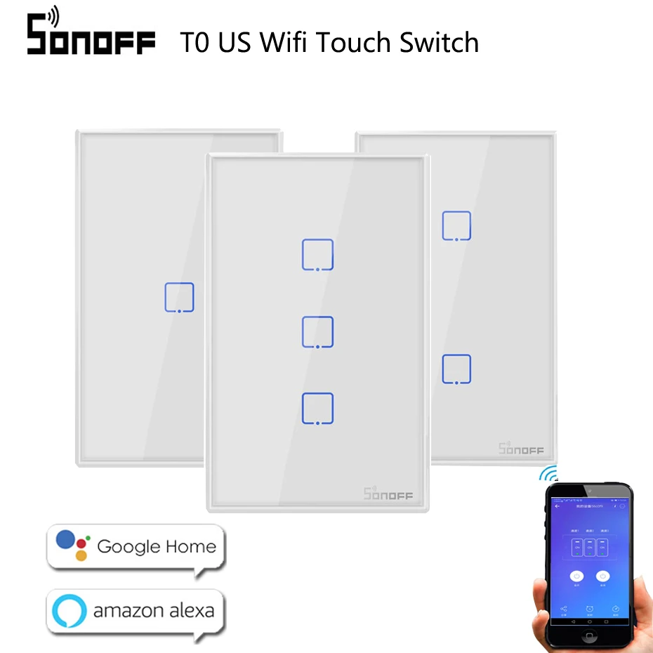 

Sonoff WiFi Smart Switch T0 T3 US 1 2 3 Gang Wall Touch Panel Wireless Remote lamp Smart Home Controller by Alexa Google Home