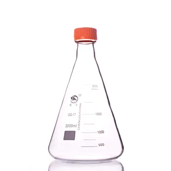 

2000ml,Glass Erlenmeyer Flask W/Yellow Plastic Screw Cap,2L Lab Conical Bottle