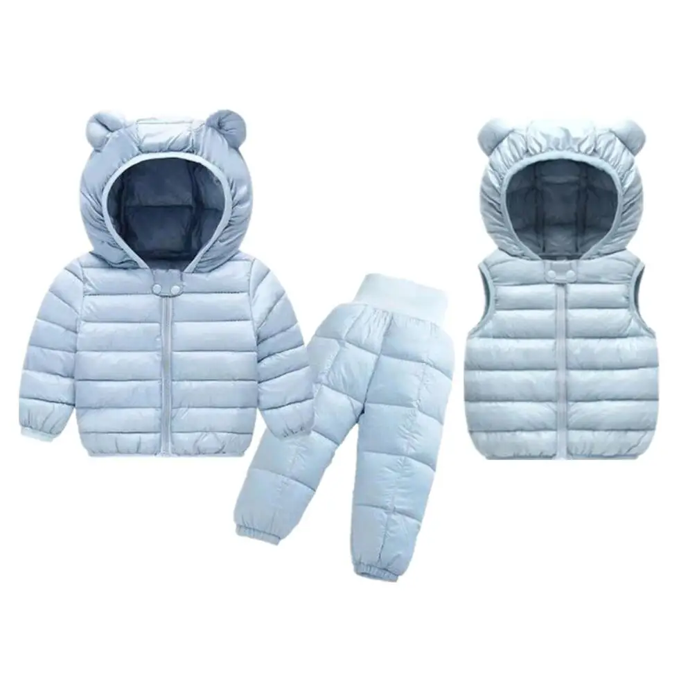 Kids Clothing Set Toddler Winter Outwear Girls Boys Warm Faux Down Jacket Suit Snowsuit Coats Vest Pants Overalls