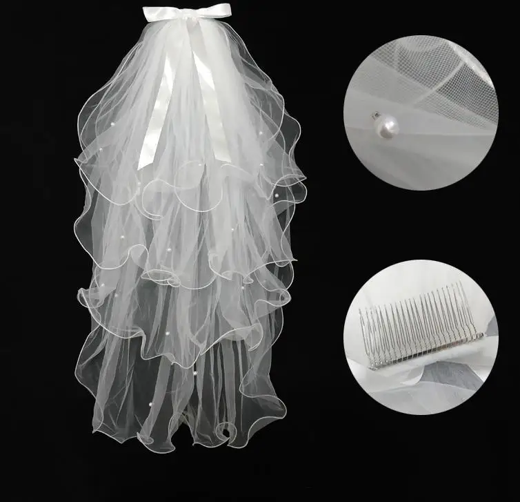 

Flower Kids Girl Bridal Veils Bead Wedding Veil Communion with Comb for Bride Accessories