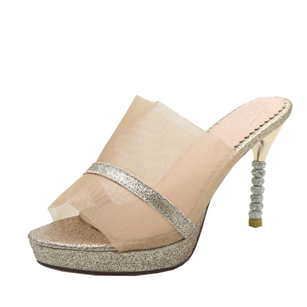 SARAIRIS/Прямая поставка; коллекция года; пикантные вечерние туфли-лодочки из сетчатого материала; большие размеры 43; шлепанцы; женская обувь; обувь высокого качества на высоком каблуке; женские босоножки - Цвет: Золотой