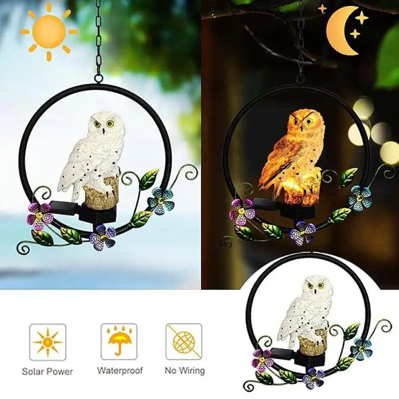 Owl Shape Solar Power Waterproof LED Night Light Parrot Solar Power Hanging Lamp Garden Light Support Dropshipping