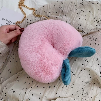 

Sweet Lady Heart shaped Tote bag 2019 Winter New High Quality Soft Plush Women's Designer Handbag Chain Shoulder Messenger Bag