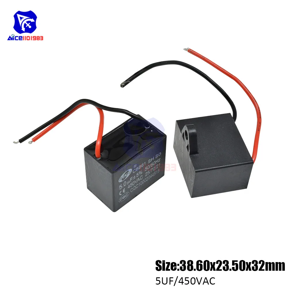 Diymore CBB61 AC 450V 5μF ± 5% емкость 50/60 Гц 2 провода ходовой конденсатор для мотора