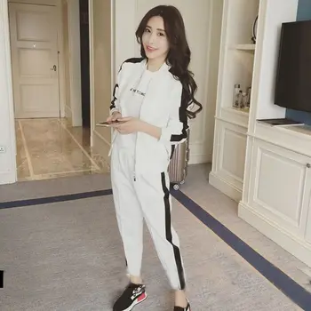 

Autumn new student fashion long-sleeved cardigan coat sports casual pants two-piece loose thin women's suit