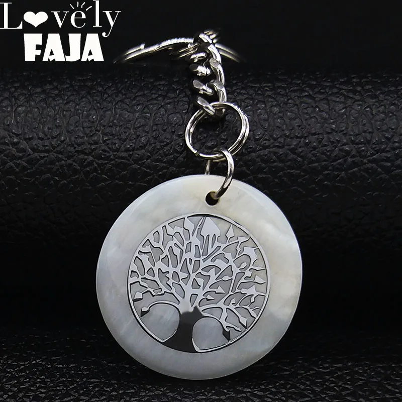 

2019 Fashion Tree of Life Stainless Steel Shell Key Chain Car Women Silver Color Key Chain Jewelry porte clй pour femme K77656B