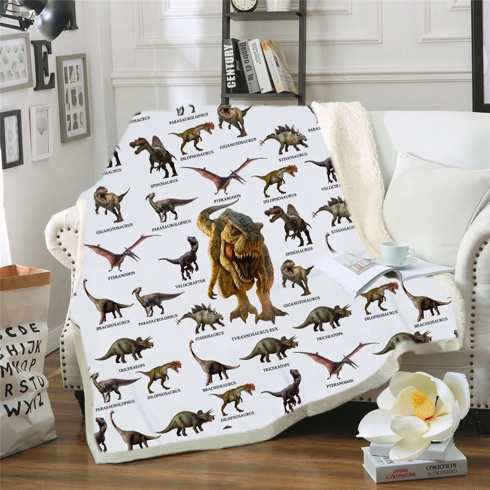 Cute Sofa Throw Blanket 3D Cartoon Jurassic Park Dinosaur Blanket for Kids Boy Single Size Bed Linens Microfiber Fabic Blanket