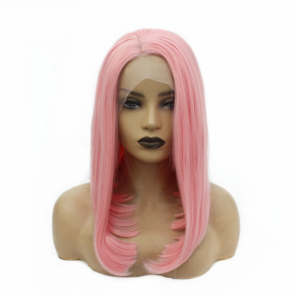 Synthetic Lace Front Wig Natural Hairline Black Short Bob Wigs Middle Part Heat Resistant 8-18 inch Straight Women's Black Wig