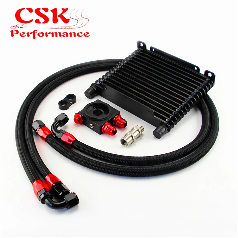 10AN 32MM 15 Rows Universal Engine Oil Cooler+73 degree Thermostat Sandwich Plate kit Black |