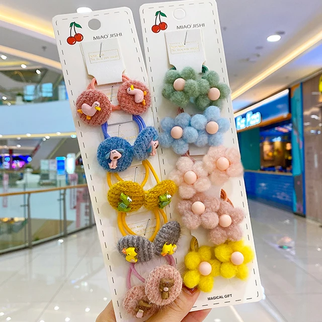 10/20/24 Pcs/Set Baby Girls Cute Cartoon Flower Scrunchies Rubber Bands Children Lovely Elastic Hair Bands Kids Hair Accessories Flower-20 Pcs