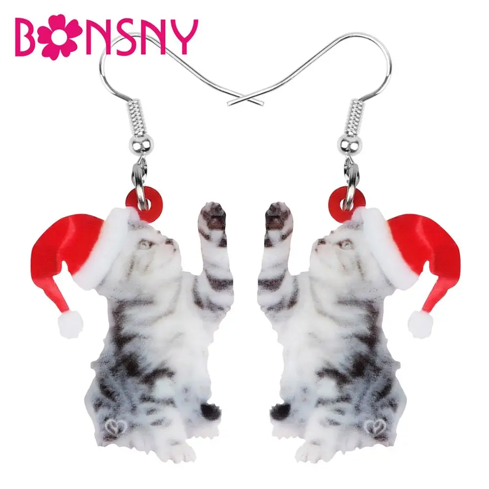 Bonsny акриловые рождественские шляпы короткошерстая кошка котенок серьги