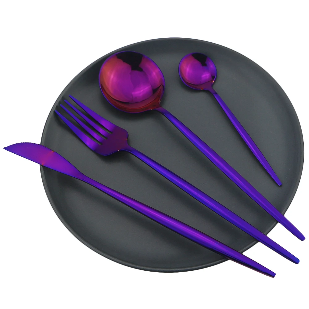 8Pcs Purple 8 шт набор посуды синий набор столовых приборов 18/10 нержавеющая сталь столовый нож вилка обеденная ложка Набор Кухонные серебряные аксессуары - Цвет: 8Pcs Purple
