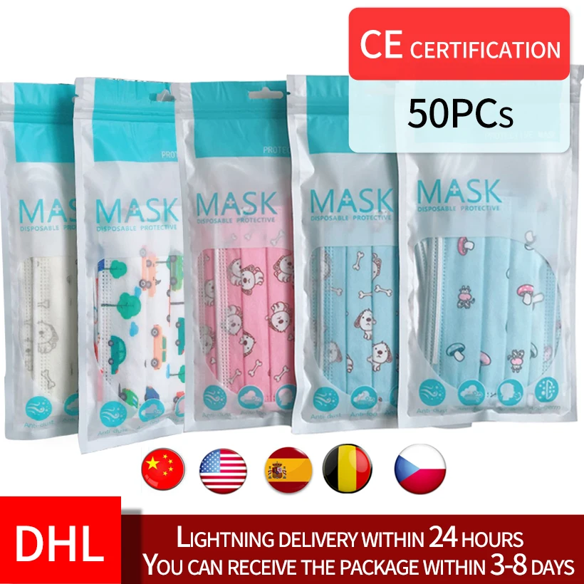 

50pcs Disposable Children's Mask Anti-fog Protective Mask Disposable Masks Cotton Pad Safety Filter Anti-pollen Dust Mask