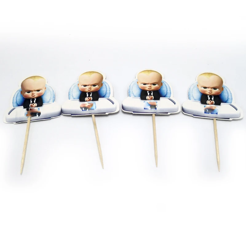 

24pcs/lot Happy Birthday Party Baby Boss Theme Cupcake Toppers with Sticks Baby Shower Boys Kids Favors Decoration Cake Topper