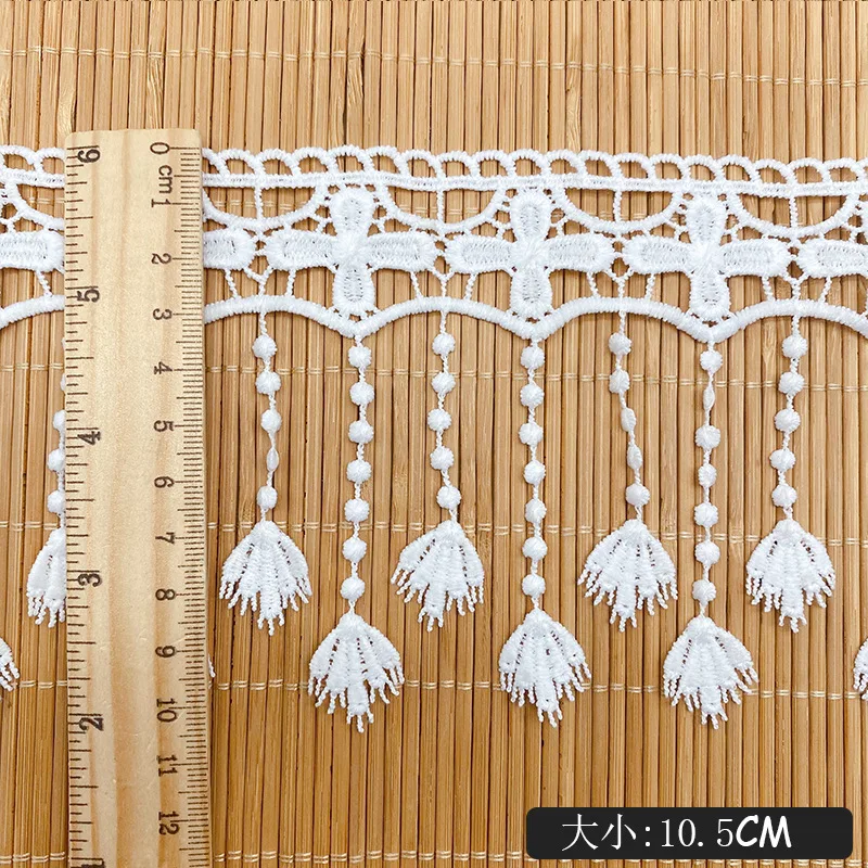 

3Yards Lace Trim Sewing Ribbon Hollow Fan-shaped Whiskers Cross Tassel Fringe Milk Silk Garment Curtain Decorative Diy