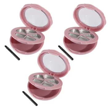 

3Pcs Five Grids Empty Eyeshadow Compact Lipstick Box Compact Powder Container with Lip Brushes and Mirror Pink