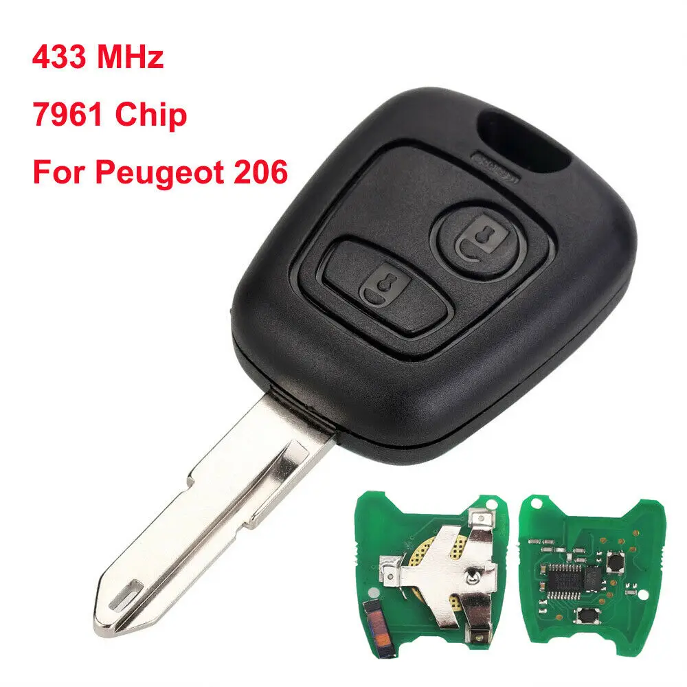 

Remote Control Car Key 2 Buttons 433MHz 7961 Chip Transponder for Peugeot 206