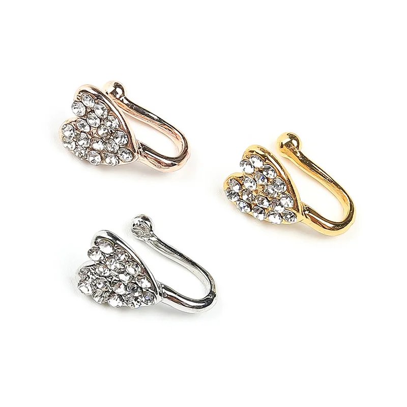 Fashion Crystal Nose Ring Heart  Nose Stud Hoop Septum Clicker Piercing Nose Clip Rings Body Piercing Jewelry