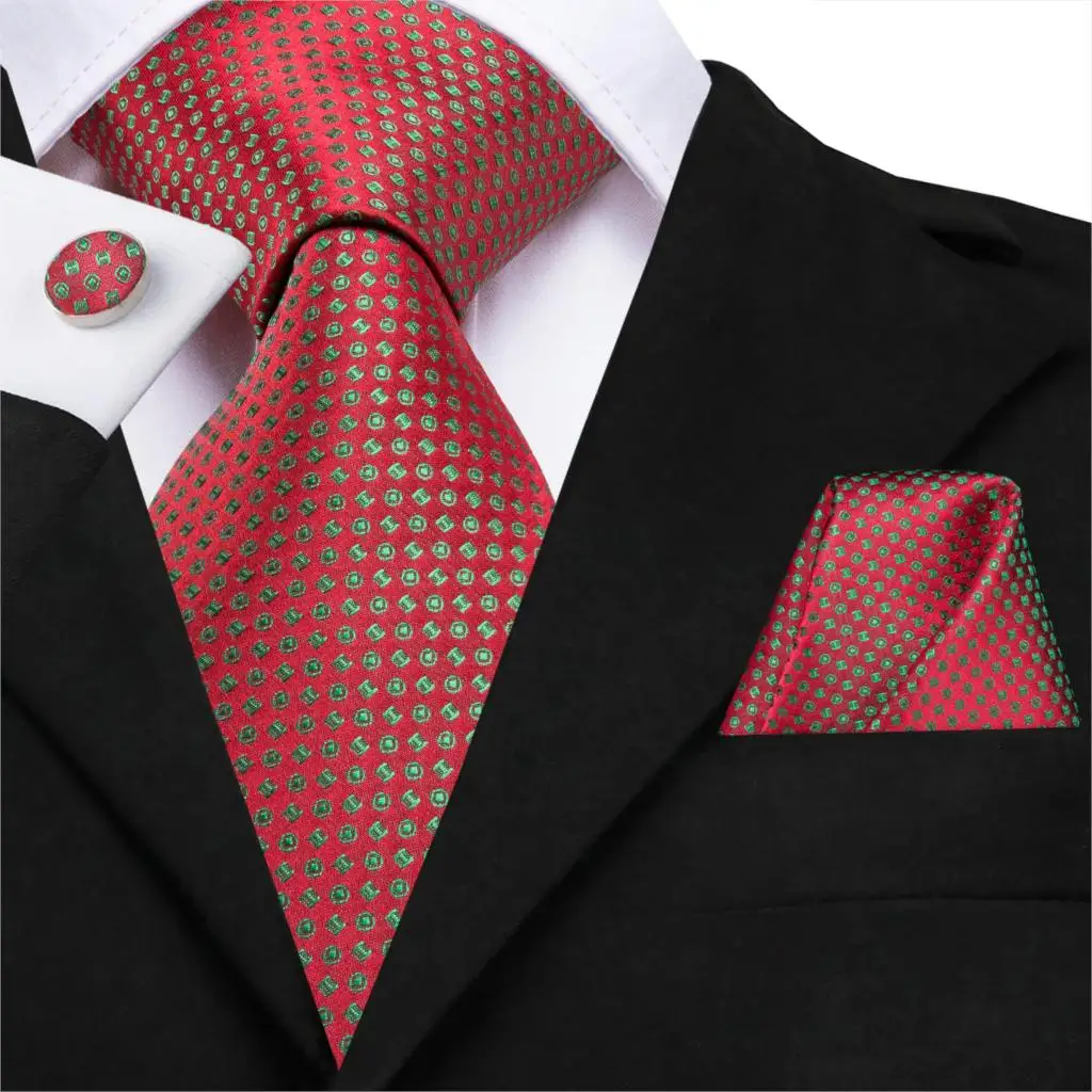 SN-3269 Hi-Tie, набор запонок, рождественские шелковые галстуки для мужчин, подарки для мужчин, красные жаккардовые галстуки с принтом, вечерние галстуки, большие галстуки - Цвет: SN-3269