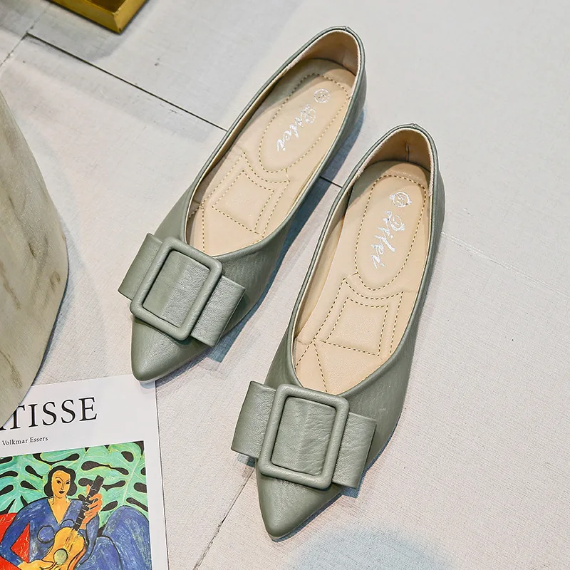 

2019 New Summer Autumn Fashion Pointed Shoes Shallow Mouth Flat Shoes Soft Bottom Butterfly Versatile Statement Shoes Buckle Dai