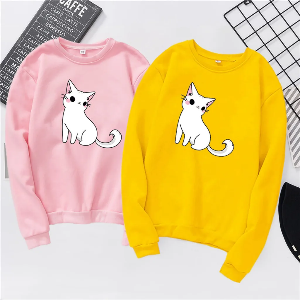 

Women Oversized Pullovers Cute Cartoon Cat Sweatshirts Tops Teen Girls Long Sleeve Sport Hoodies Casual Blouse Winter Pullover