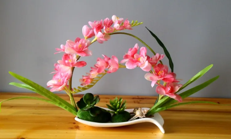 Butterfly Orchid Artificial Flowers Set Fake Flower Ceramic Vase Ornament Phalaenopsis Figurine Home Furnishing Decoration Craft