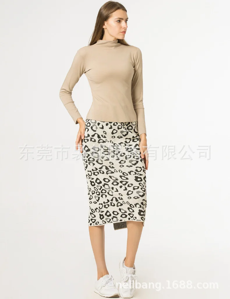Осенью и зимой, с леопардовым принтом, шерстяная юбка сплит-вязаные юбки Европа и США хип шаг юбка с юбкой на осень-зиму, с Бо