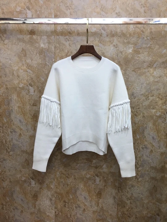 Early Autumn New Woman's Round Necklace Stitching Long-sleeved Pure-color Sweater Knitted Shirt 814