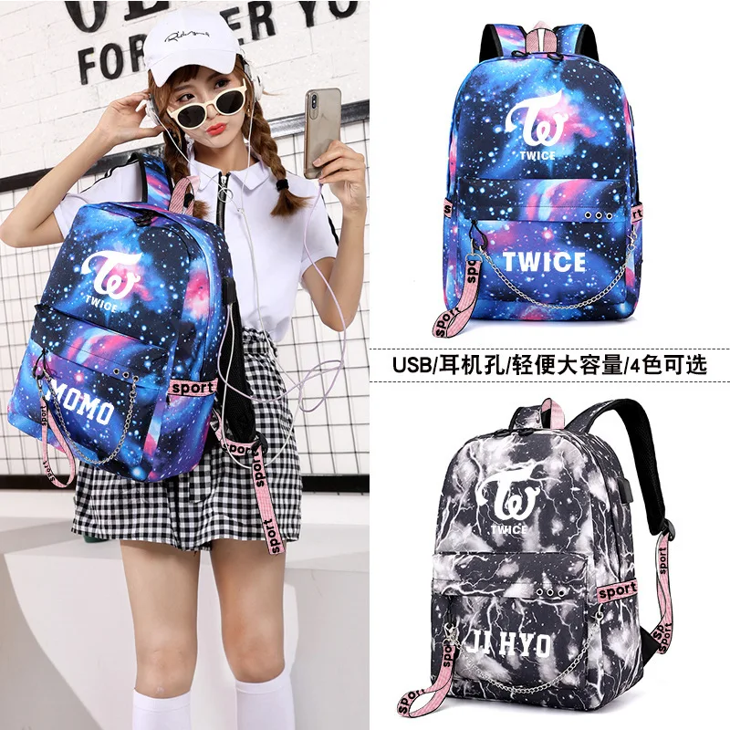 

Twice Weeks Tzuyu Yu Set Extension Sun Color Ying Celebrity Style Star Backpack School Bag Backpack Korean-style Students USB Ch