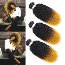 Изображение красота афро кудрявые вьющиеся волосы 16 дюймов 6 Пряди/лот Омбре желтый синтетические волосы плетение 200 г все в одном наращивание волос