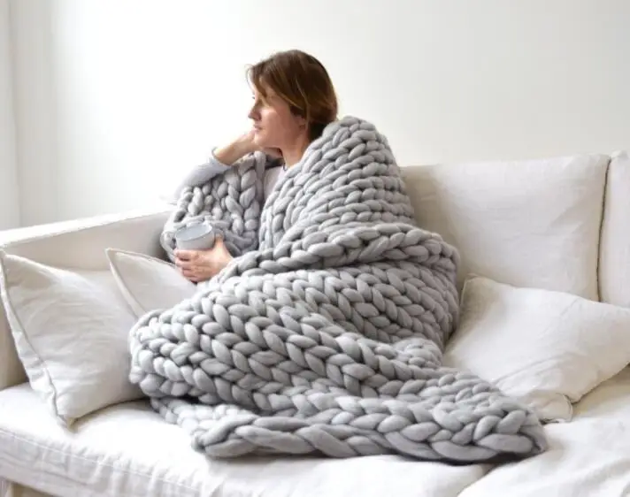 Hand Crochet Bed Sofa Blanket throws Weaving Linen Chunky Winter Wool Knitted 6CM Giant Thick Yarn Bulky Knitting Throw Blanket
