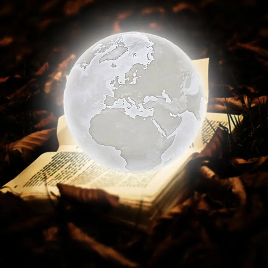  3D Print LED Earth Lamp Rechargeable LED Night Light Color Changing Moon Lamp Touch Switch for Home - 32859324063
