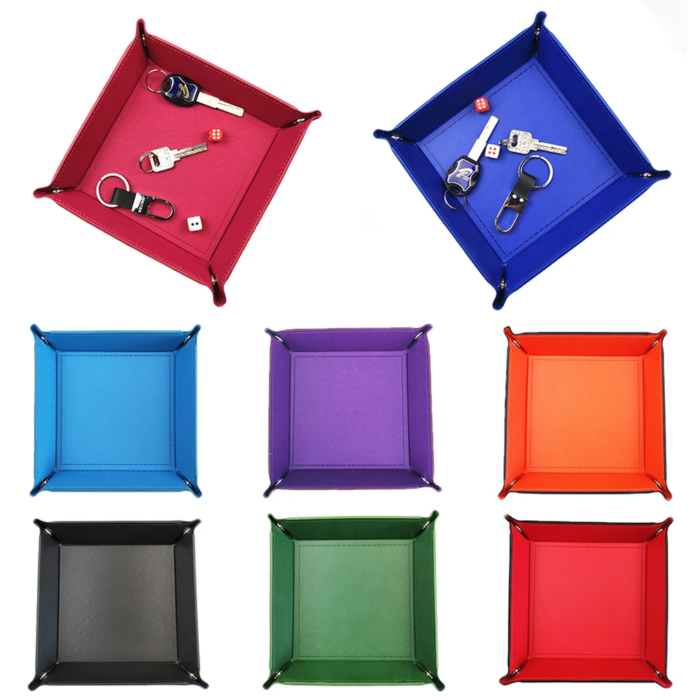 

18x18cm Four Corners PU Leather Tray Change Tray Sundries Storage Box Dried Fruit Plate Desktop Storage Tray Household Storage 4