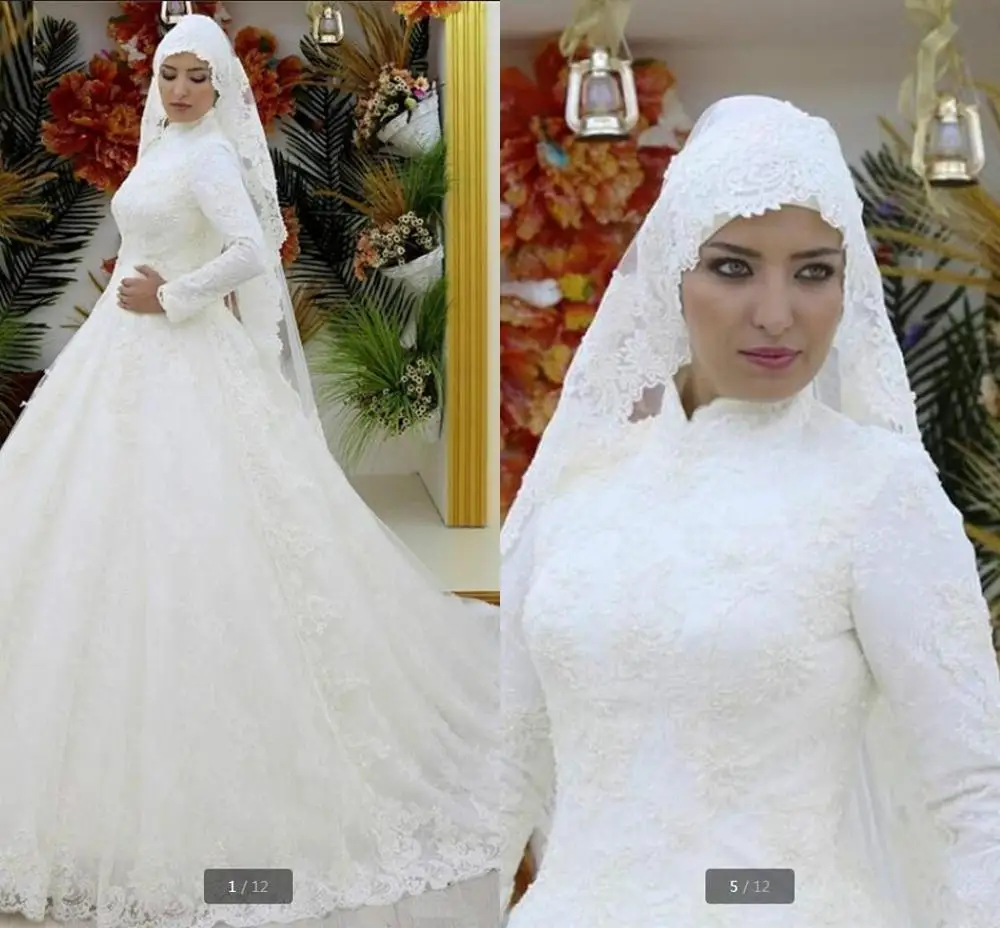 Vestidos De Novia бисерное кружевное свадебное платье мусульманское винтажные, с длинными рукавами, высокий воротник, Саудовская Аравия, на платье невесты свадебное платье
