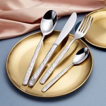 

Silver Tableware for Kitchen Cutlery Set Stainless Steel Fork Spoon Knife Cutlery Set Silver Western Dinnerware Set Dropshipping
