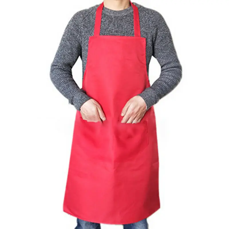 6 Colors Plain Bib Apron Dress Men Women Chefs Kitchen Cooking Baking +Pocket