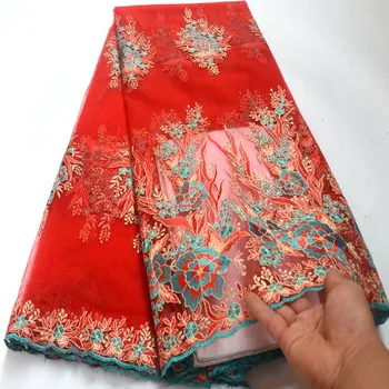 

African Lace Fabric 2019 Embroidered Nigerian Laces Fabric High Quality Red French Tulle Lace Fabric For Wedding Dress Wo383