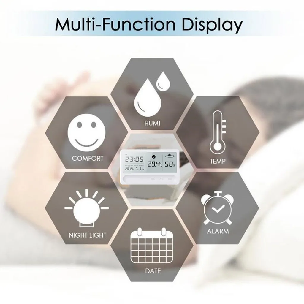 Digital Display Time Thermometer Humidity LCD Alarm Clock Calendar Weather Temperature Display Home Decoration Clock